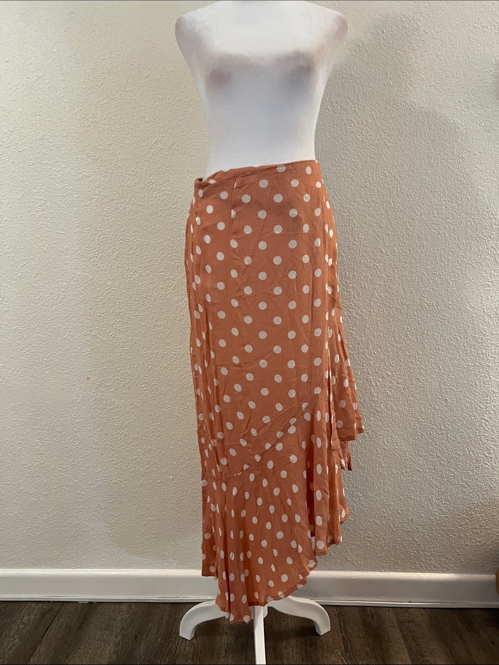 Jolt Rust Polka Dot Asymmetrical Ruffle Skirt